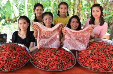 20 kg chili cooking with pork crispy recipe in my village