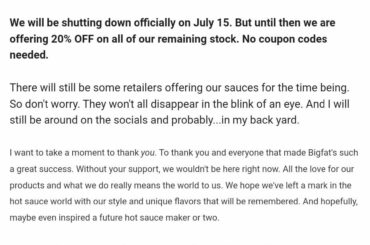 Bigfat's is going out of business