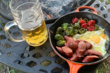 Dinner - Jalapeños, scotch bonnets, venison sausage, sprouts and eggs!