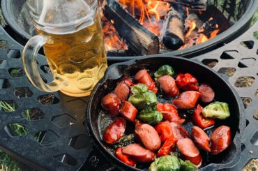 Dinner - Sprouts, Scotch Bonnets and Sausage in rendered fat!