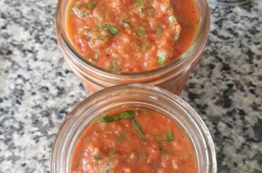 Habanero salsa... mostly with veggies from my garden!
