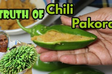 Tried chili pakora made by villfood | village food style Mirchi bhaji | 15 min Stuffed Chilli Snack
