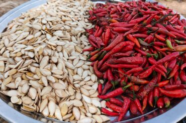 Chef Black Face Cooking SPICY CHILLI Pumpkin Seed Recipe in Village - Eating Pumpkin Seeds