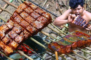 5 Pounds of pork belly meat Cook Crispy Food - Cook Pig Belly yummy with hot chili sauce