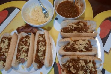 My Version of Chili Con Carne on Sausage Hotdog