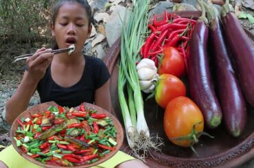 Yummy Eggplant and Tomato with Spicy Chili recipe - Survival skills Anywhere Ep 91