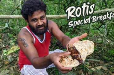 Special breakfast in jungle - coconut roti with chili sambol and bbq fish