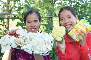 Crispy Mushroom Cauliflower With Spicy Chili Sauce Recipe -  Mushroom Cooking -  Khmer Food TV