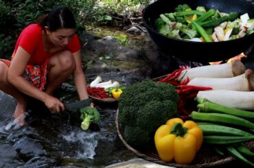 Yummy Healthy food vegetable stir fry spicy chili eating delicious