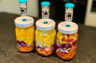 First try at homemade fermented habanero hot sauce (pineapple, mango, and peach)! Now I wait.