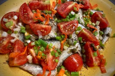 [Homemade] Sardines with Campari tomato, green onion, habanero, lemon, white wine vinegar and copious amounts of olive oil