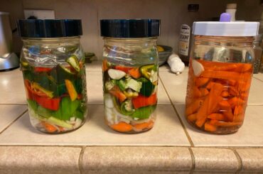 First ferment underway! These are all home grown peppers- jalapeño,Serrano,poblano and sweet red peppers, garlic carrot and onion. Also trying out some carrots, though they are not spicy.