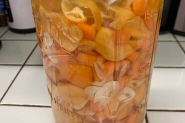A chemistry experiment. My first attempt at fermented habanero hot sauce. Fingers crossed.