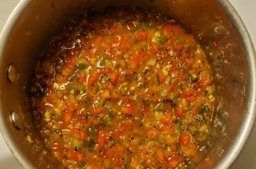 Pepper relish in the making! Got roast beef, onio,multitudes of cheese, mayo and Italian bread on standby