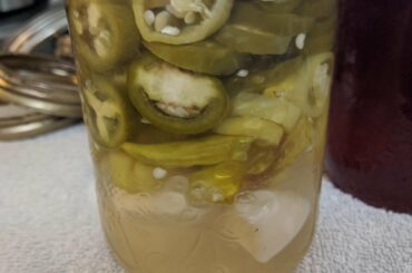 Mixed sweet pickled Chilis for taco night, Ariba!