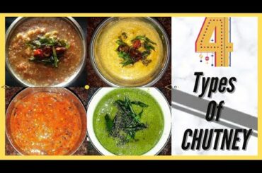 4 Types Of Chutney Recipes/Mint Chutney/ Chili Garlic Chutney/Horse Gram Chutney/Brinjal Chutney