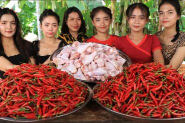 Wow cooking 30 kg chili with chicken leg crispy recipe in my family