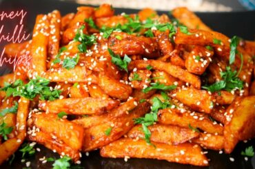 HOW TO MAKE HONEY CHILLI CHIPS | Crispy Honey Chili Chips Recipe | Easy Sweet Chilli Potatoes