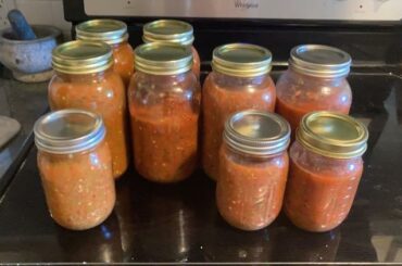 From left to right we have a jalapeño/hatch salsa, Fresno/hatch salsa, habanero salsa, and finally we have ghost/mad hatter salsa.