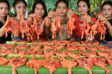 Amazing cooking 100 quails grill with chili sauce recipe in my family