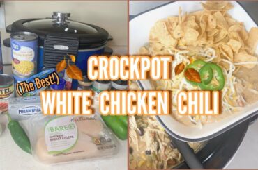 SLOW COOKER WHITE CHICKEN CHILI | CHICKEN CHILI RECIPE | EASY CROCKPOT RECIPE