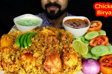 Eating Delicious CHICKEN BIRYANI with Raita | Lemon, Tomato, Cucumber, Green Chili | #LiveToEATT