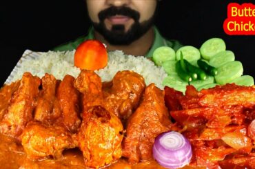 Eating Extra BUTTER CHICKEN, Chili Potato, Green Chili, Rice and Salad | Mukbang Show | #LiveToEATT