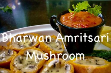 Mushroom Challenge - 1,  Bharwan Amritsari Mushroom with Chili Garlic Chutney