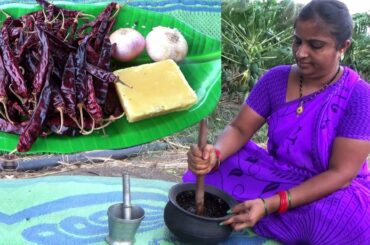 OLD TRADITIONAL MIRAPAKAYA PACHADI RECIPE  ANCIENT DRY RED CHILI CHUTNEY  SOUTH INDIAN STYLE COOK