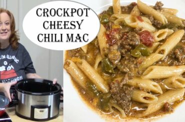 CROCKPOT CHEESY CHILI MAC RECIPE | Cook with me a delicious dump and go meal