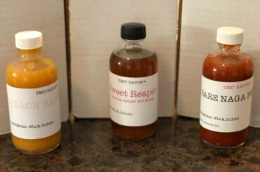 Some sauces I made to distract myself from law school finals. (Sweet reaper is my fav)