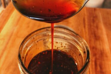 My homemade Sichuan style chili oil, 1/2 Er jing tiao chili pepper, 1/2 Facing Heaven chili pepper, and about 6 oz of Sichuan green and red peppercorn!