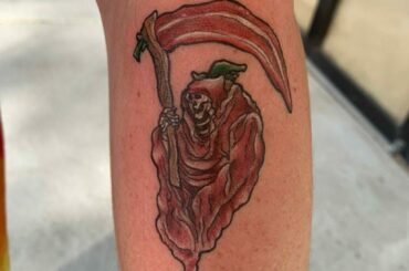 My Carolina Reaper tattoo. Literally just got it so my arm is red. The contrast will look better when it's done being swollen
