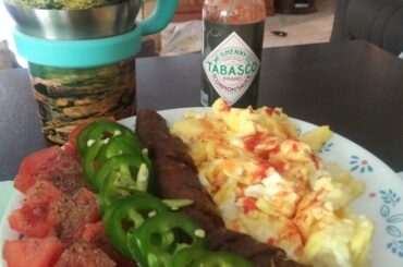 Farm fresh jalepeno and Scorpion sauce with breakfast