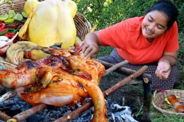 Women Cooking BBQ Chicken With Chili recipe  &  Village Cooking