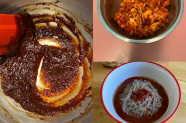 Korean food day. Gochujang & gochugaru pork belly marinade. And Naengmyeon noodles.