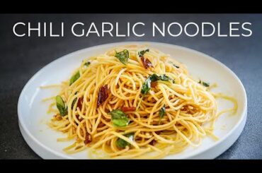 GARLIC CHILI NOODLES RECIPE | SPICY SPAGHETTI OR CAPELLINI STIR FRY FUSION
