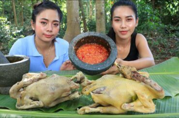 Amazing cooking and eating chicken boiled with chili sauce recipe