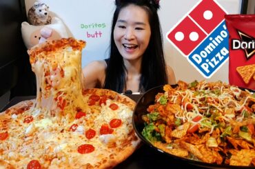 EXTRA CHEESE! Domino's Chili Crab Pizza & Doritos Taco Salad Recipe - Cooking & Mukbang w/ Asmr