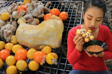 Amazing cooking chicken egg and chicken leg grilled with chili sauce recipe - Amazing video