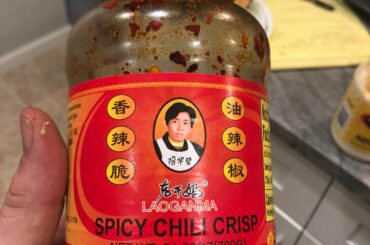 This sword or sheath on the bottle knows how to make THE BOMB chili oil. Not super hot, but OMG it’s good!