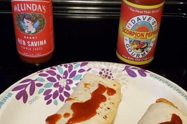 Two mediocre burritos with two exceptional sauces. Spoiler: the burrito on the right was the most painful food experience I've had in a **long** time!