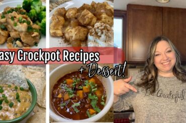 EASY CROCKPOT RECIPES + AN EASY DESSERT! Thai Chicken, Vegan Chili, Philly Cheesesteak Dip, Fritters