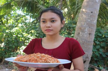 Yummi Baby Shrimp FRY |Baby shrimp fried tasty chili recipe cooking in my garden|ShrimpSeafoodRecipe