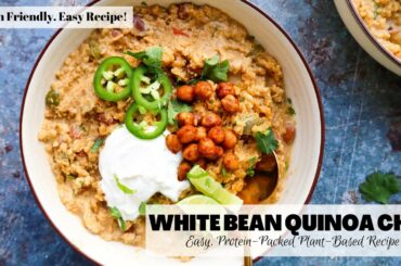 White Bean Quinoa Chili. Vegan and Gluten Free. Super Easy Recipe