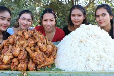 Wow amazing cooking chicken leg crispy with chili sauce and rice recipe