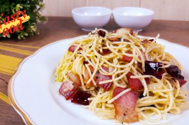 Simple Spaghetti bacon garlic and chili at home/Tasty Food