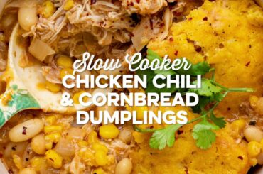 Crockpot White Chicken Chili with Cornbread Dumplings | Supergolden Bakes