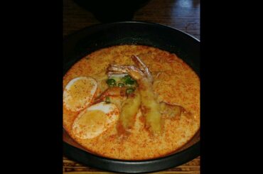 Level 5 spicy ramen. Made me cough after almost every bite. So good!