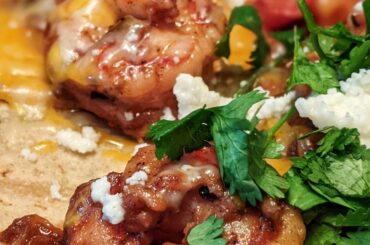 A couple of you have asked to see the assembled taco from the shrimp video. Added cotija cheese on a fresh tortilla. Don't worry, the cilantro was spread around. Looks a bit messy but all came together. Spicy, savory and juicy.